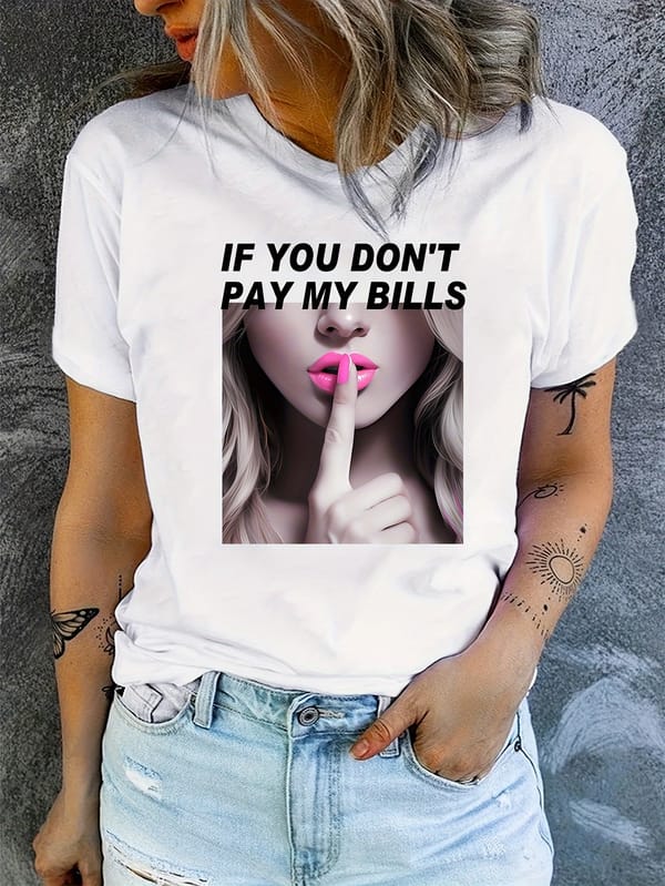 Graphic & Letter Print Crew Neck T-Shirt, Casual Short Sleeve Top For Spring & Summer, Women's Clothing