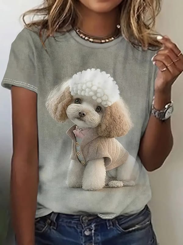 Cartoon Dog Printed Women's T-Shirts Summer Oversized O-Neck Shirts Girls Kawaii Casual Tops Street Short-Sleeve Women T-Shirts