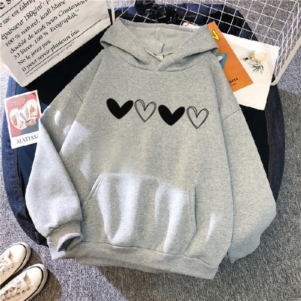 2024 Autumn New Women's Loose Heart-shaped Printed Hoodie Ladies Casual Long Sleeve Pullover Hooded for Student