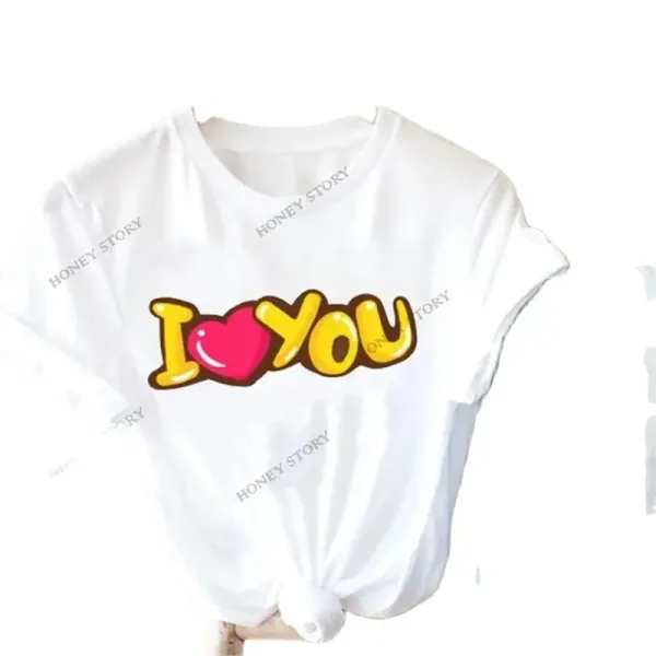 Selling LOVE Letters Floral Print Women's Crewneck T-shirt Modal Short Sleeve Street Aesthetic Vintage Gothic Kawaii Tops Tee