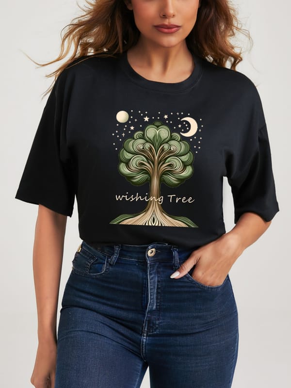Summer Fashion Women's T-Shirt Original Design Wishing Trees Pattern Printed Women's Casual Soft Round Neck Short Sleeved Tops