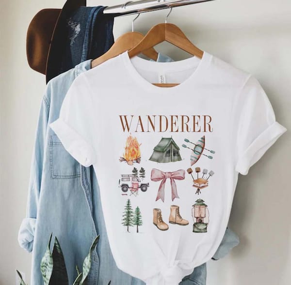 Pattern T-Shirt Women's Cute Short Sleeved Clothing Printed T-Shirt Summer 90s Fashion Style Women's Fashion Camping T-Shirt.