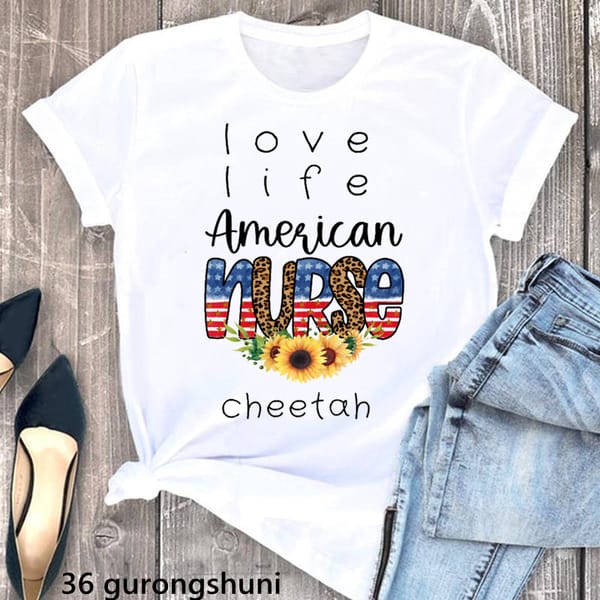 Leopard Love Nurse Life Letter Print T Shirt Women'S Clothing Summer Fashion Tops Tee Shirt Femme Harajuku Shirt dropshipping