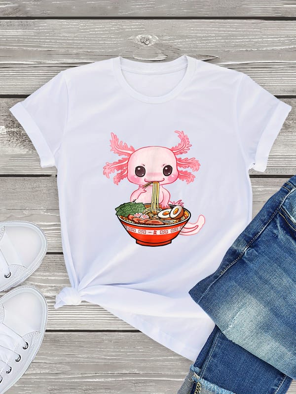 Casual Every Day Tops, Women's Clothing Cute Graphic Print T-Shirt, Cute Cartoon Short Sleeve Crew Neck Shirt,
