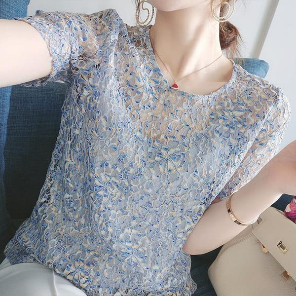 2023 Summer Fashion Lace Printing Trend Short Sleeve Elegant Top Casual Simplicity Commuter Versatile Women's Clothing Blouse