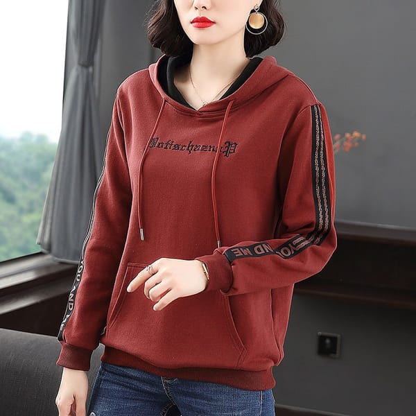 Fashionable Temperament Versatile Women's Clothing Autumn and Winter New Splice Pockets Long Sleeved Simplicity Commuting Hoodie