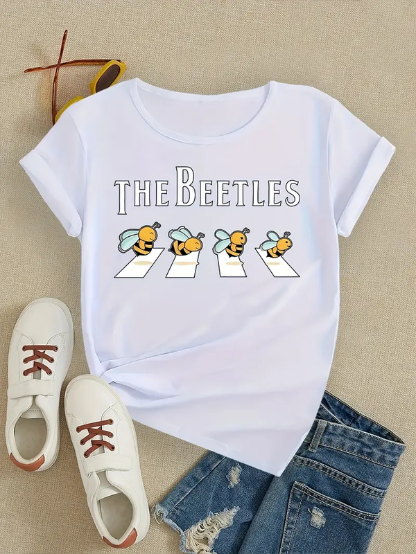 The Beetles Printed Short Sleeved Casual Women's Fashion Women's Pattern T-shirt Women's Printed Summer T-shirt