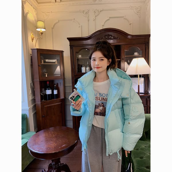 Fashionable White Duck Down Jacket for Women's Clothing Winter New Hooded Standing Neck Short Thickened Bread Clothes F238