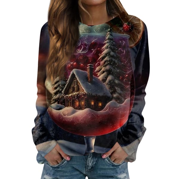 Women'S Vintage Santa Print Long Sleeved Merry Xmas Sweatshirt Log Cabin Lightweight Sweatshirts Women Zip Hoodie Sweatshirts