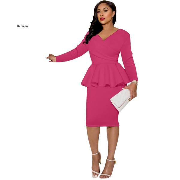 2022 Autumn/Winter Women's Dresses Long Sleeves Fashion Sexy V-Neck Ruffles Back Zipper Pack Buttocks Elegant Women's Dresses