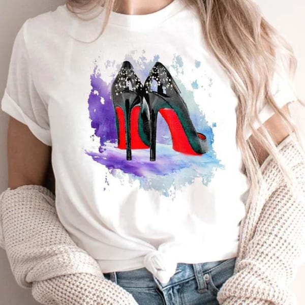 Women's Short Sleeve T-shirt Fashion High Heels Print Instagram Base Shirt Tops  Harajuku  Oversized T Shirt  Aesthetic