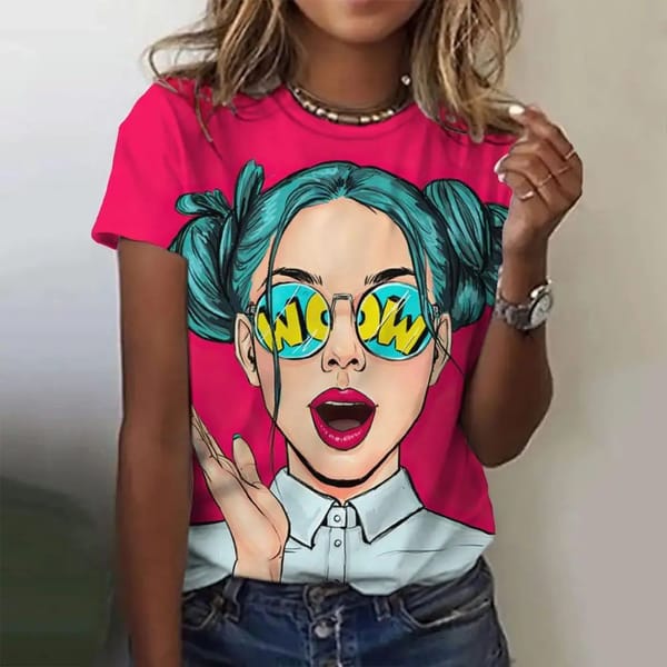 Women's T-shirt Cartoon character printed T-shirt Harajuku vintage short sleeve T-shirt O collar funny top oversized women