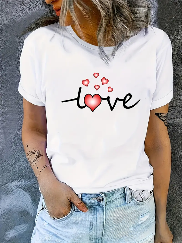 Love printed letter women's T-shirt Summer fashionable short sleeved T-shirt Top printed O-neck casual T-shirt Women's clothing