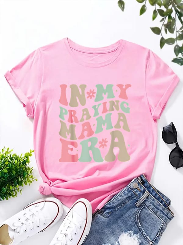 2024 New Cute Letter Printed T-Shirt Happy Mother's Day Women's Fashion Festival Gift Short Sleeve Round Neck T-Shirt