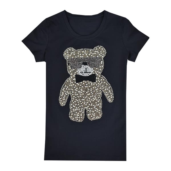 t shirt Summer Rhinestones Bear Print t shirt women Round Neck Short Sleeve Shirt Women's Clothing American Apparel Tees