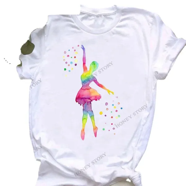 Women's Tshirt A Generation of European and American Summer Women's Ink Painting Dance Girl Print Women's Short Sleeve T-shirts