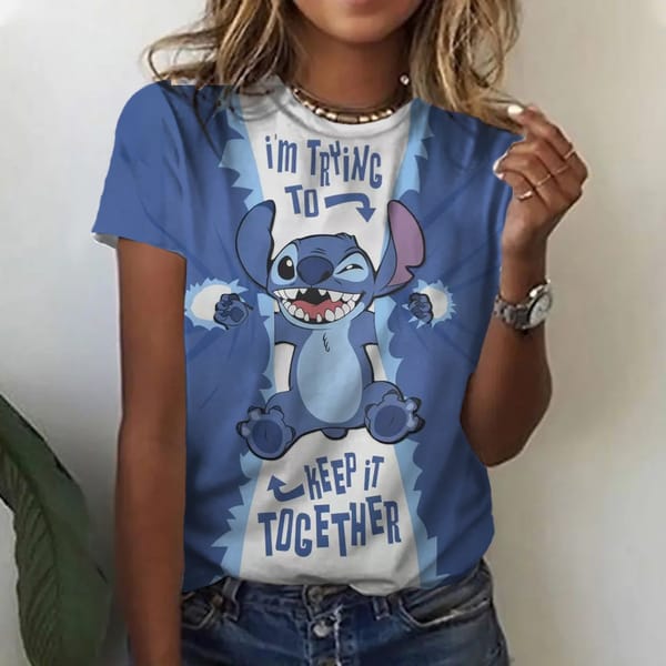 Women's Stitch T Shirts Summer Casual Short Sleeve Harajuku Korean Style Tops Disney 3D Print Kawaii Female T-shirt Woman Top