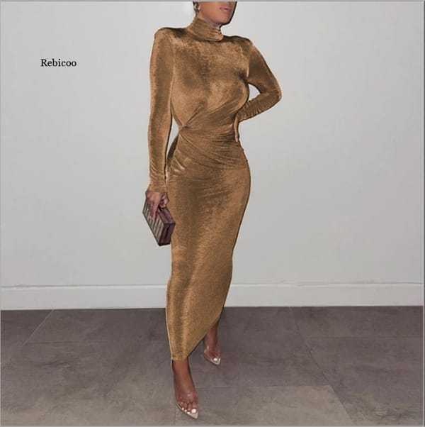 Sexy Long Sleeve Turtleneck Midi Dress for Women 2022 Spring Women's Elegant Bodycon Evening Party Long Dresses Black Blue Khaki