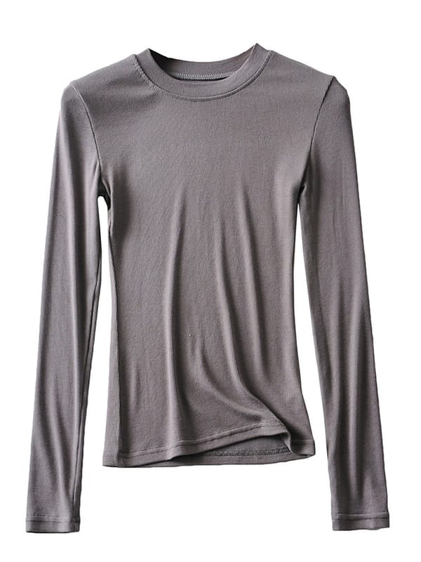 Women's Slim Elastic O-Neck Full-Sleeve T-Shirt, Cotton Kintted Tops, Casual Clothing, 2024