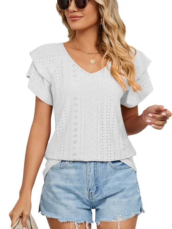 Women's Short Sleeve V Neck Solid T Shirt, Tops
