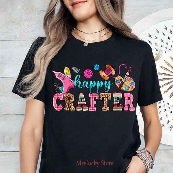 Happy crafter letter print pattern summer fun Women's Top, Age Reducing, Joyful and Fresh T-shirt