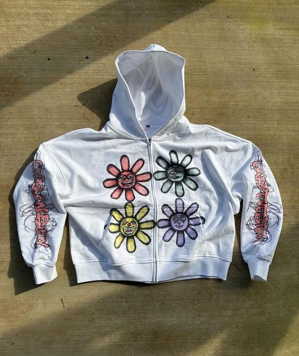 Harajuku Vintage Sunflower Print Zipper Hoodie 2024 American New Men's and Women's Street Casual Loose Y2K Clothes anime hoodie
