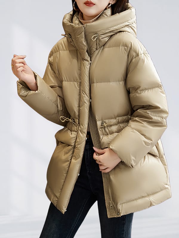 Women's Winter Coats  White Duck Down Women's Clothing Drawstring Hooded Waist Winter Jackets for Women Stylish and Warm Outwear