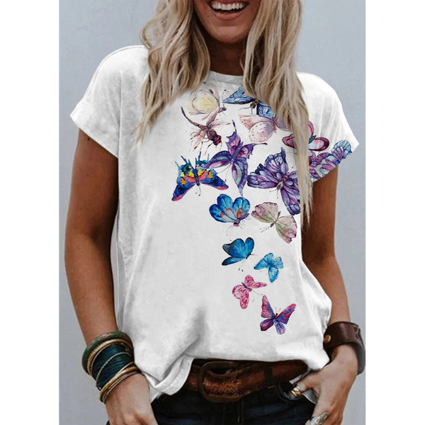 Funny Butterfly Printed Short-Sleeve O-neck Fashion Women's Basic Tee Tops Casual Summer Sportwear Female Clothes Casual T-shirt