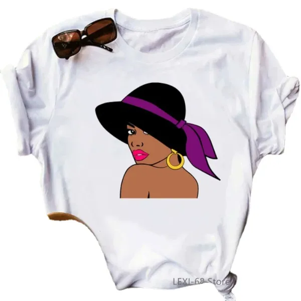 Women's Short Sleeve T-shirt New African Girl Cartoon Letter Print Fashion Tops Aesthetic Clothes Oversized T Shirt Harajuku Tee