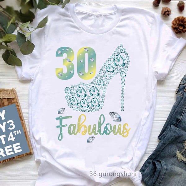 New Diamond High-Heeled Shoes 30th Graphic Print T-Shirt Women'S Clothing Happy Birthday Tshirt Femme Summer Stylish T Shirt