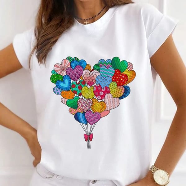 Floral Print Women's Crew-neck Comfortable T-shirt Personality Pattern Women's Short-sleeved Crew-neck Top Summer Oversized