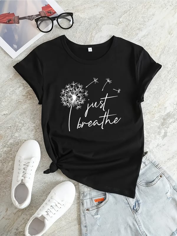 Dandelion Graphic Fashion Breathable Short Sleeves Tops, Round Neck Sports T-shirt, Women's Activewear