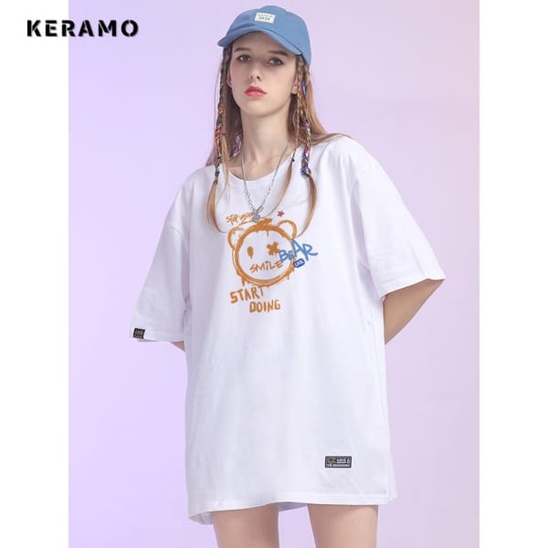 Women's Fashion Oversized Letter Print Y2K White Tees Tops 2024 Summer Casual Short Sleeve Round Neck Baggy Cozy T-Shirts