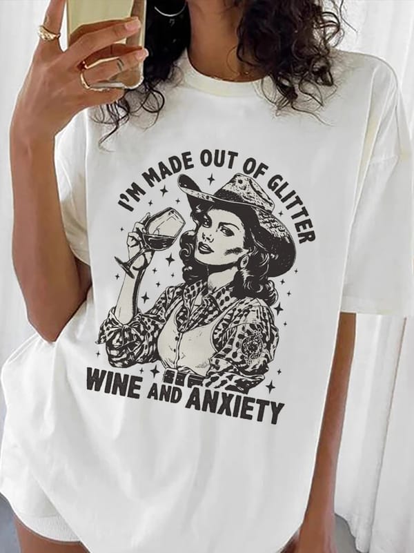 Harajuku Retro Versatile 90s Short Sleeved Summer Clothes Women's Printed T-Shirt Western Girl Design Pattern Basic Casual T-Shi