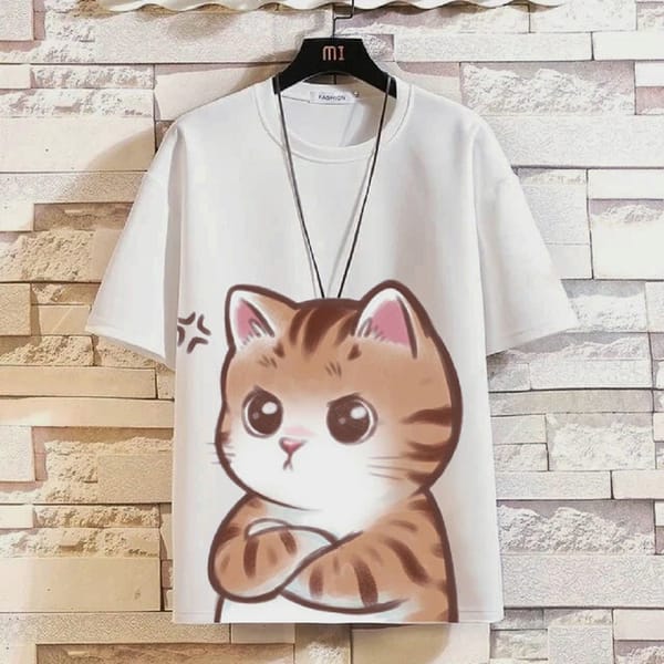 Women's T-shirt Angry Cat Print T-shirt Cute Animals Niche Design Harajuku Casual Short Sleeved Top Plus Size Women's Clothing