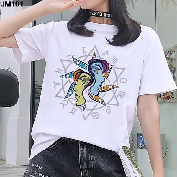 White Women's T Shirt Harajuku Twelve Constellation Printed Woman Tshirt Fashion O-neck Short Sleeve Top Female Clothing T-shirt