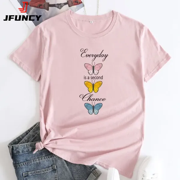 JFUNCY Summer Female Tops Women Short Sleeve Tee Butterfly Graphic T Shirts Women's tshirt Oversized T-shirt 2024 Woman Clothing