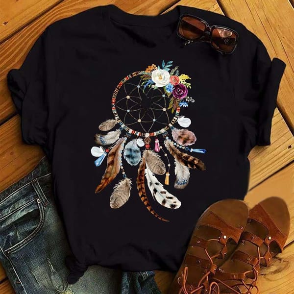 Fashion Dreamcatcher T Shirt Women Harajuku Graphic Tees Shirt Femme Dream Catcher Women's T-shirt Female Black Tshirt