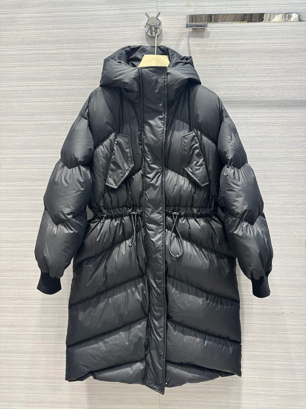 Women's Clothing with hooded drawstring waist design long down coat Winter New  0119