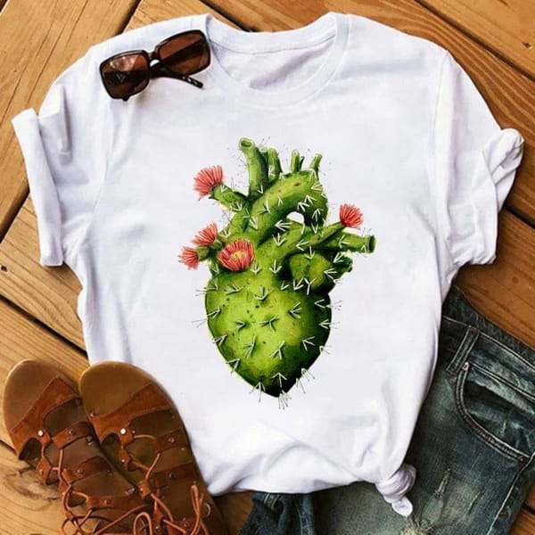 Women's Short-sleeved Explosive Cactus Print Women Clothes  Harajuku  Graphic T Shirts  Aesthetic