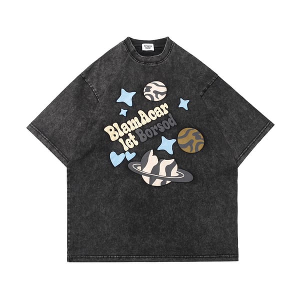 Creative Planet Graffiti Printing Loose Half Sleeved T-shirts Women Men Couples Y2K Washed Old Short Sleeved Women's Streetwear