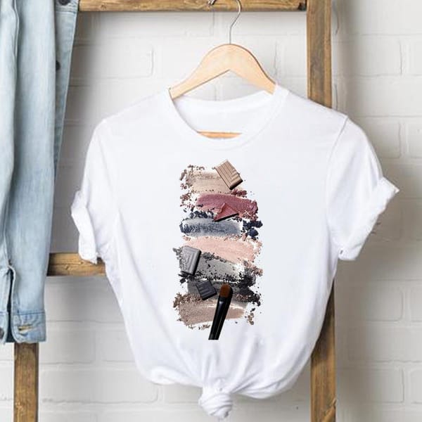 Fashion Cute Print Top T-Shirt 3D Nail Painting Colorful Fashion Cute Print Women's Pattern Round Neck Loose T-Shirt