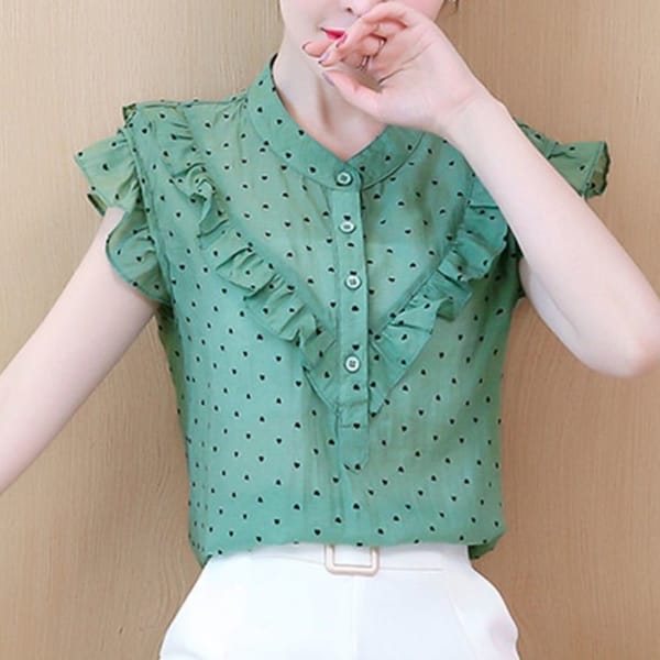 Short Sleeved Chiffon Shirt for Women's Summer New Patchwork Round Neck Button Stylish Style with a Waistband Sleeveless Tops