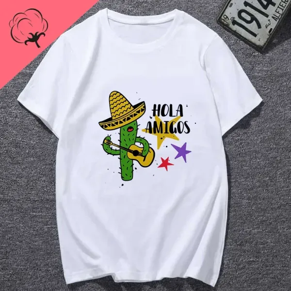 Cute Cactus Balloon Print T-shirt Women's Fashion Harajuku Short Sleeve T-shirt Hipster Personality T-shirt Women's Top