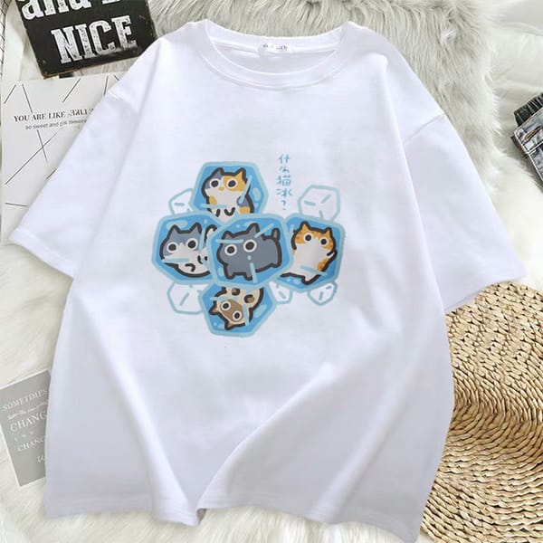 Women's T-shirts What Cat Ice Is Funny Fun Graphic Niche Problem Loose Gray Short Sleeved T-shirt Men Couple Tops