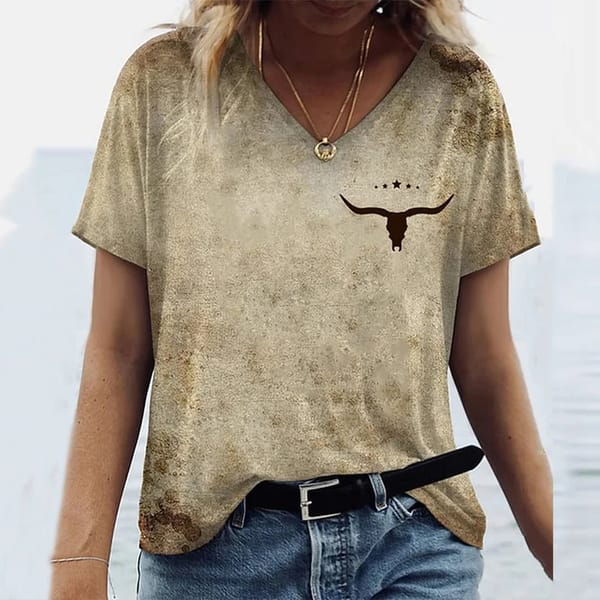 Yellowstone Vintage Print Women's V-Neck Short Sleeve T Shirts Tops Casual Loose Tees Retro Streetwear Women Clothing Pullover