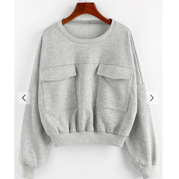 2023 Autumn Women's Loose Short Sweater Solid Color Brushed Large Pocket Casual Comfort Versatile Round Neck Pullover