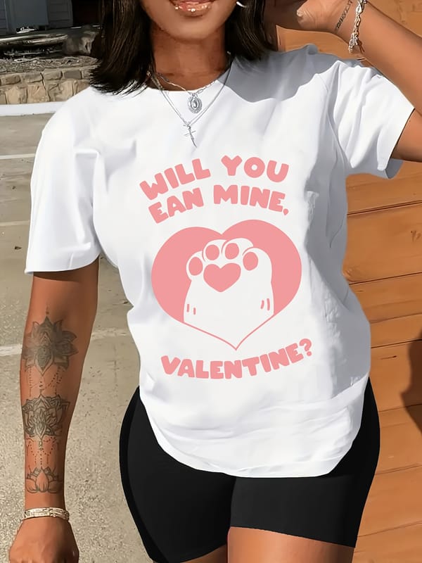 Paw Print Crew Neck T-Shirt, Casual Short Sleeve T-Shirt For Spring & Summer, Women's Clothing