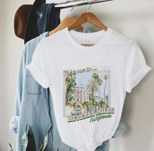 Beverly Hills Printed Women's Round Neck Fashionable Print Summer Cute Casual Style Women's Short Sleeved New Versatile T-Shirt