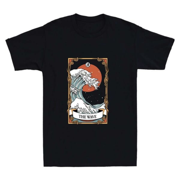The Wave Women's Summer Clothing Print 90s Fun Pattern Tarot Brand T-Shirt Fashion Short Sleeve Casual Print O-Neck Black T-Shir